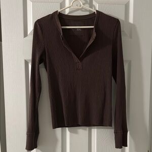 Brown Ribbed Long Sleeve Top